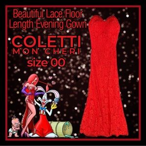 COLETTI MON CHERI RED FLOOR LENGTH LACE FORMAL/ EVENING GOWN size 00